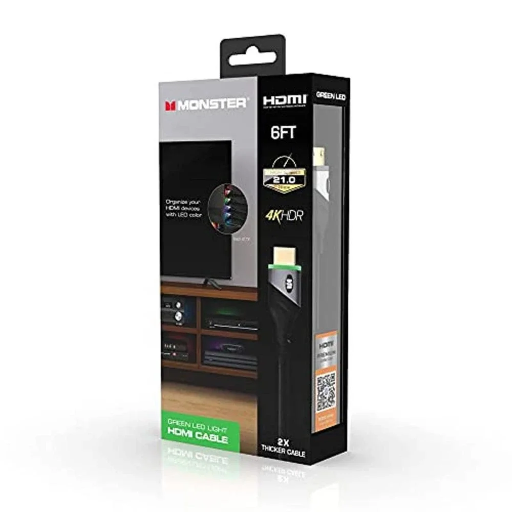 Monster 6ft High Speed 4K Hdr Hdmi Cable with Built-in Green Led Light